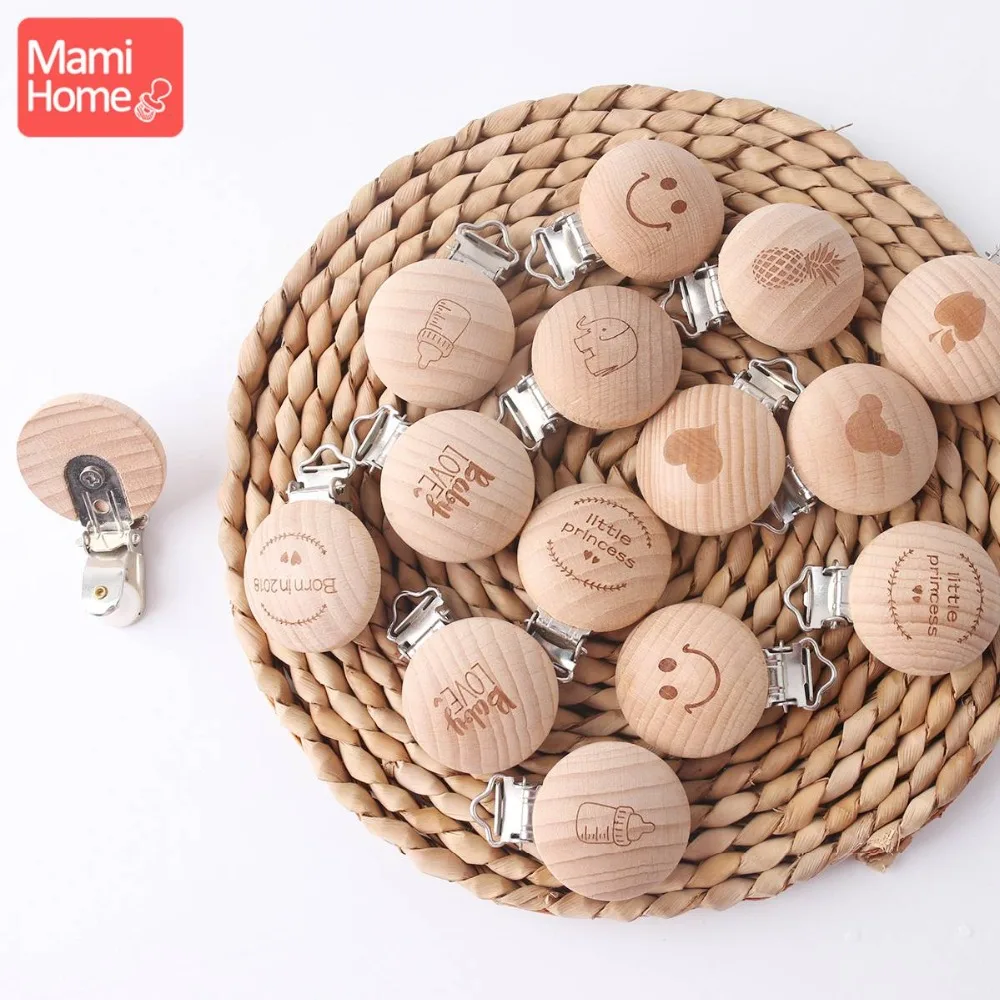 

10pcs Wood Pacifier Clips Baby Wooden Teether Rodent Blank DIY Pacifier Chain Nipple Holder Child Chewing Toy Gift Soother Clasp