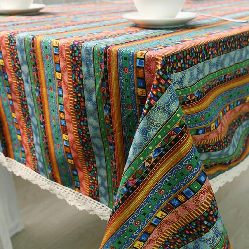 الكلاسيكية الأحمر الكتان القطن سماط مستطيل الملونة مخطط الغبار واقية مفارش طاولة الدانتيل حافة المنزل الجدول الديكور