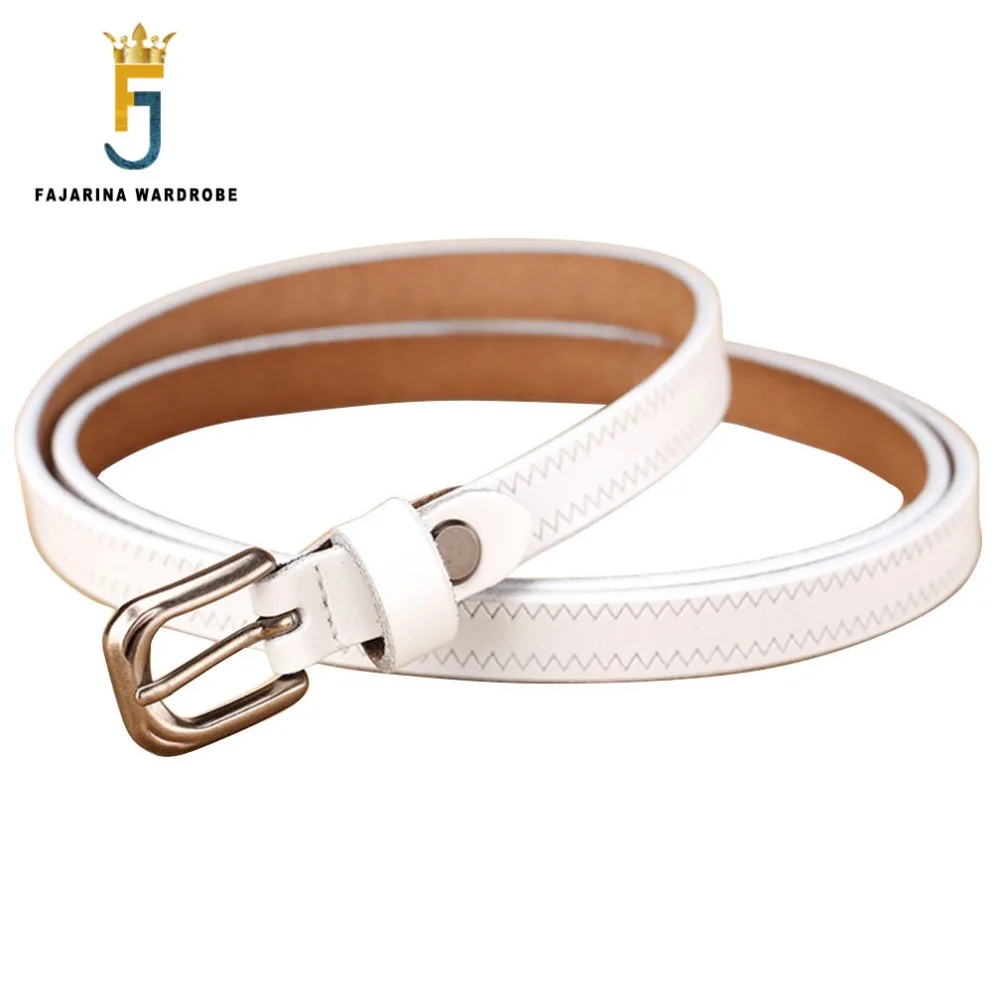 

FAJARINA Retro Styles Pin Buckle Metal Cowhide Belts for Woman 1.2cm Wide Fashion Quality Pure Solid Cow Skin Leather LDFJ089