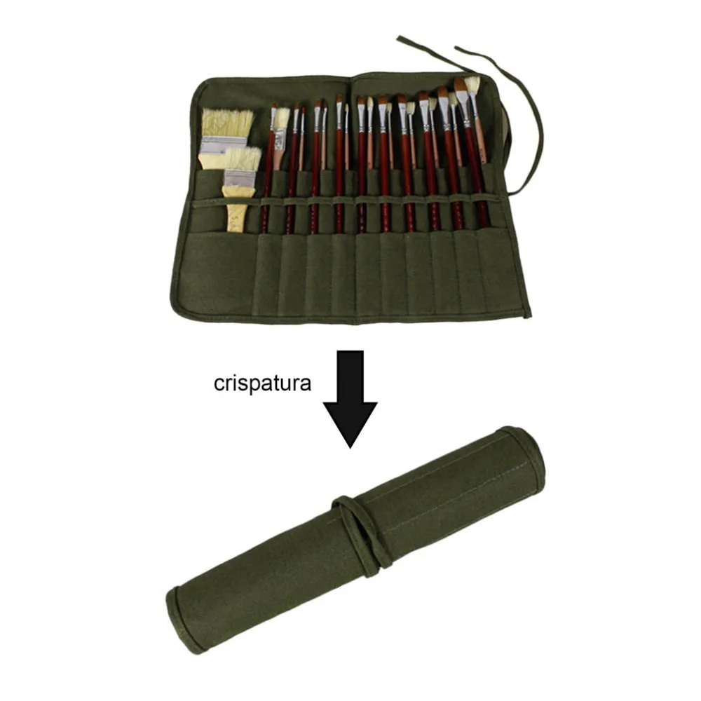 Высококачественная холст кисть для гуаши занавес кисть для рисования маслом сумка гуашь сумка с двойной подкладкой закатать мешок народный армейский Стиль; зеленый цвет