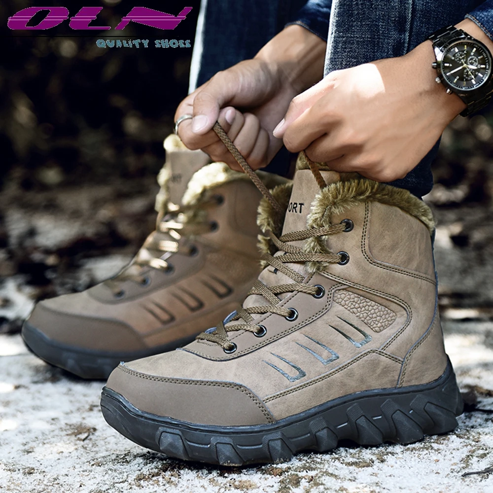 

OLN Winter Trendy High Shoes Men 2018 Warm Ankle Climbing Boots Casual Mens Outdoor Shockproof Wear Resistant Antiskid Footwear