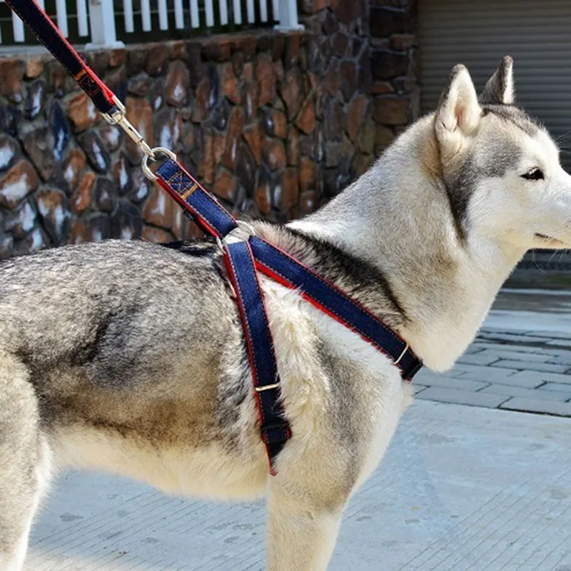 

2017 New Dog Harness Jean Cloth Stitching Size Adjustable Pets Leash Stroller Walking Safety Halter Harness 3 Colors