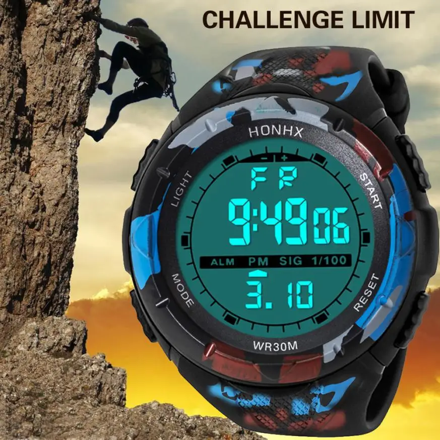

Fashion Waterproof Men's Boy LED Digital Stopwatch Date Rubber Sport Wristwatch Military Watches Men Quartz Sport Men Watches30P
