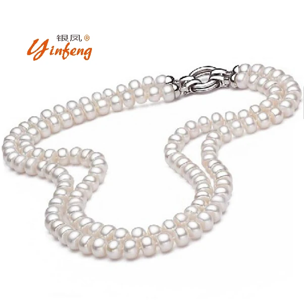 

[MeiBaPJ] 7-8mm Natural Freshwater Pearl Double Chains Necklace Special offer Super Mother's Gift Wedding Jewelry Gift Bag