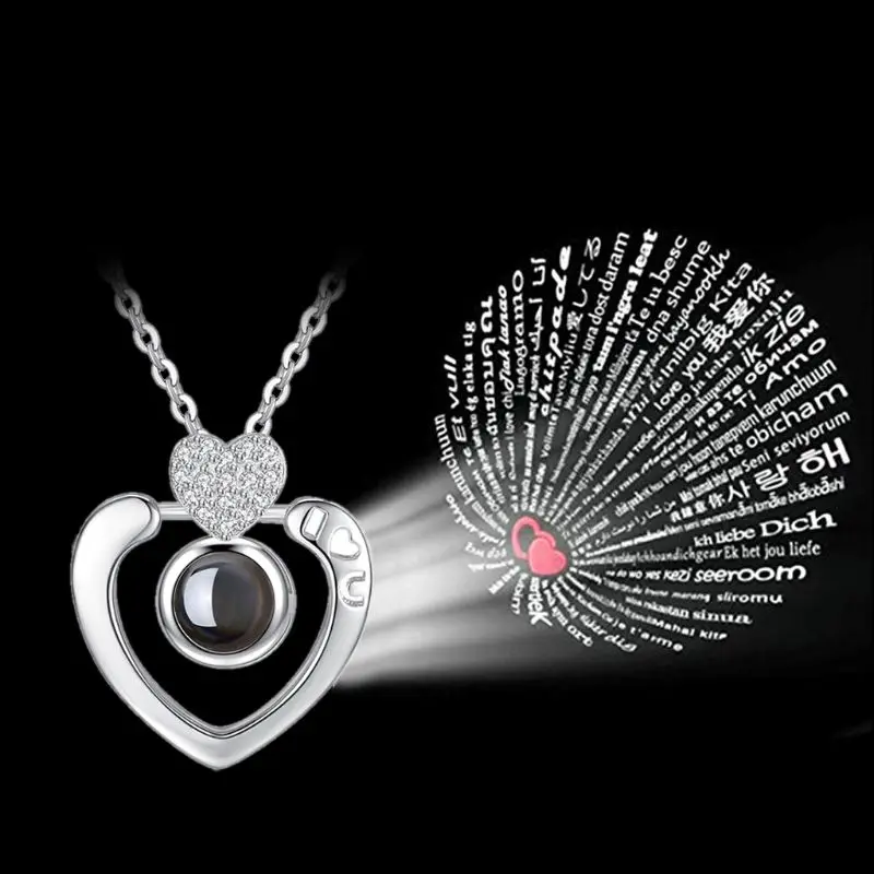 

100 languages I love you Projection Pendant Necklace Romantic Love Memory Wedding Necklace for Women Fashion Necklace Gift
