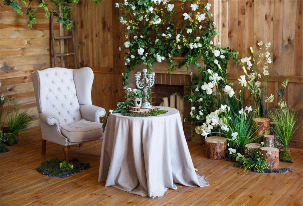 

Laeacco Spring Flowers Wooden House Interior Photo Backgrounds Customized Photography Backdrops Props For Photo Studio