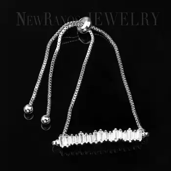 

Newranos Baguette Bracelet White Charm Cubic Zirconia Adjustable Bracelet Lace Up Link Chain for Women Fashion Jewerly BFH005