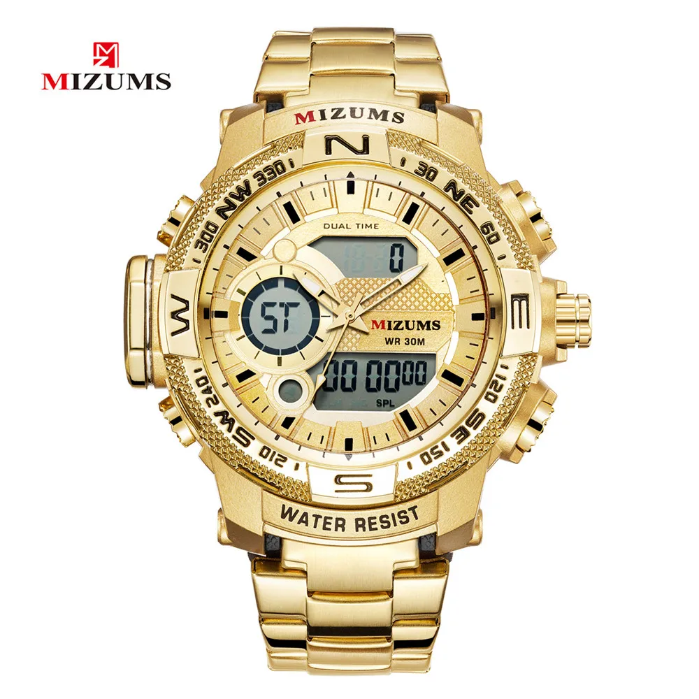 

MIZUMS Heren Horloges Topmerk Luxe Polshorloge Mannen dubbele Beweging waterdichte stalen band quartz sport elektronische horlo