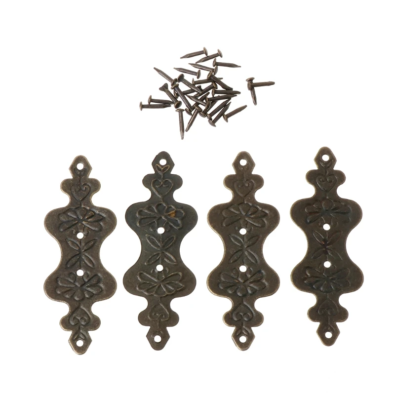 

OOTDTY 4Pcs Antique Brass Decorative Jewelry Gift Box Album Feet Leg Corner Protector