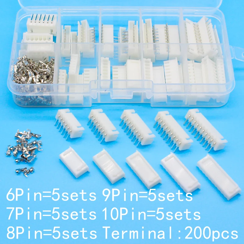 25 sets Kit in box 6p 7p 8p 9p 10 pin Right angle 2.54mm Pitch Terminal / Housing Pin Header Connector Wire Connectors XH | Обустройство