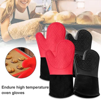 

2 Pcs Convenient Useful Silicone Oven Mitts Gloves Heat Resistant Non-Slip for Kitchen Cooking Baking HY99