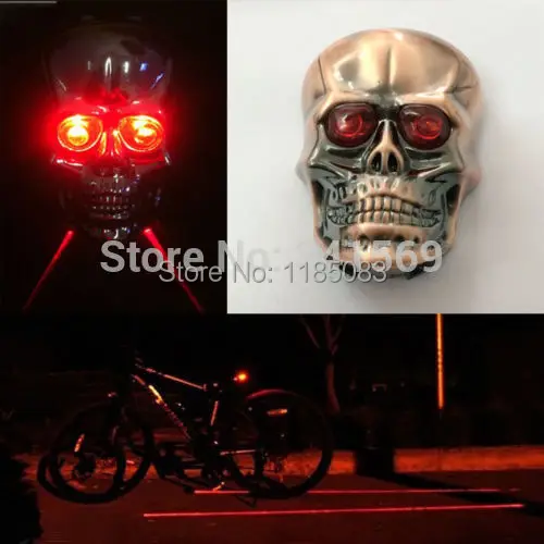 Skull Face Cycling Bike Bicycle 2 LED Laser Beam Safety Tail Blue eyes Lamps