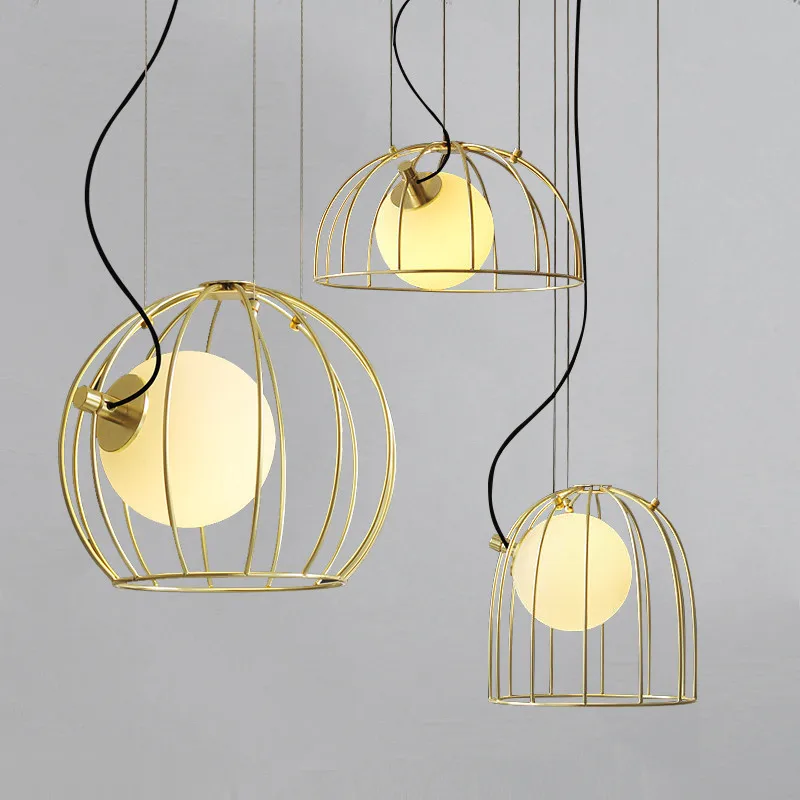 

Post-modern Vintage Retro Loft Gold Bird Cage Designer Pendant Light for Dining Room Bar Foyer Bed Room Iron Suspension 2469