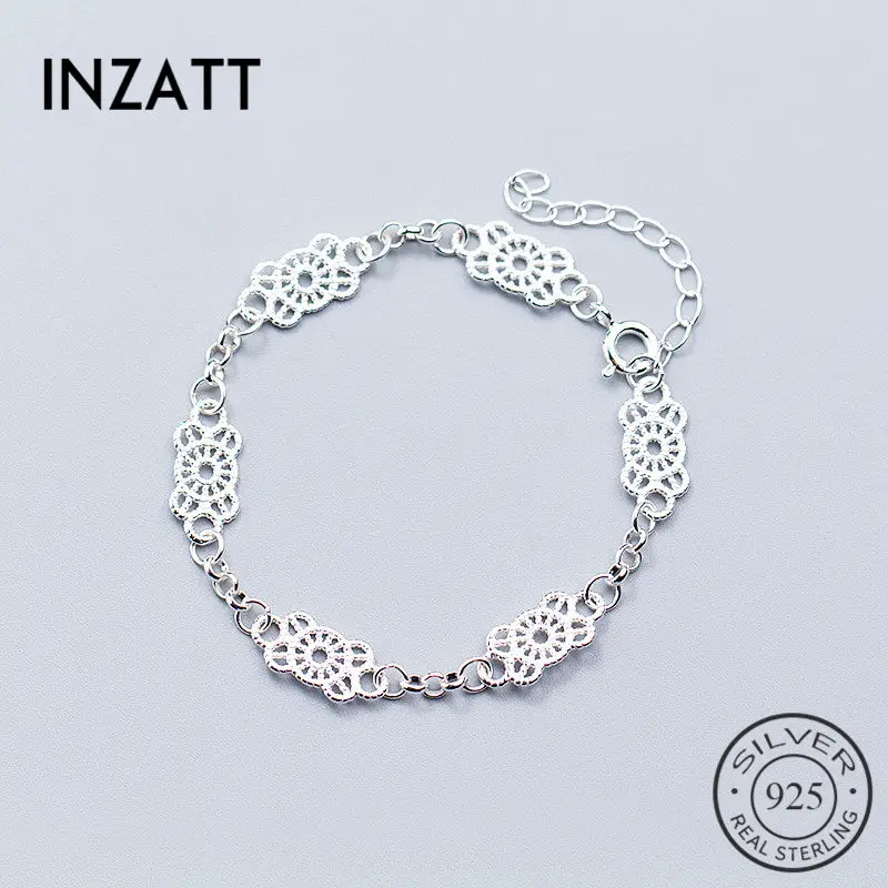 

INZATT Lace Hollow Flower Bracelet Pretty Jewelry 925 Sterling Silver For Women Engagement Party Classic Accessories 2018 Gift