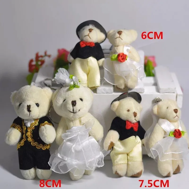 

50set/lot 4.5cm plush mini cartoon joint wedding to bear lovers bear pendant doll toys bouquet accessories bag pendant jewelry