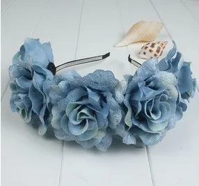 head scarves for women Purple Black Pink Fake Silk Flower Rose Hair Accessories Artificial flowers Hair Bands Beach Wedding Bridal Floral Hair Clip elastic headbands for women