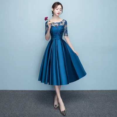 DongCMY Новое поступление короткое голубое платье для выпускного вечера элегантные вечерние женские вечерние платья - Цвет: Picture blue