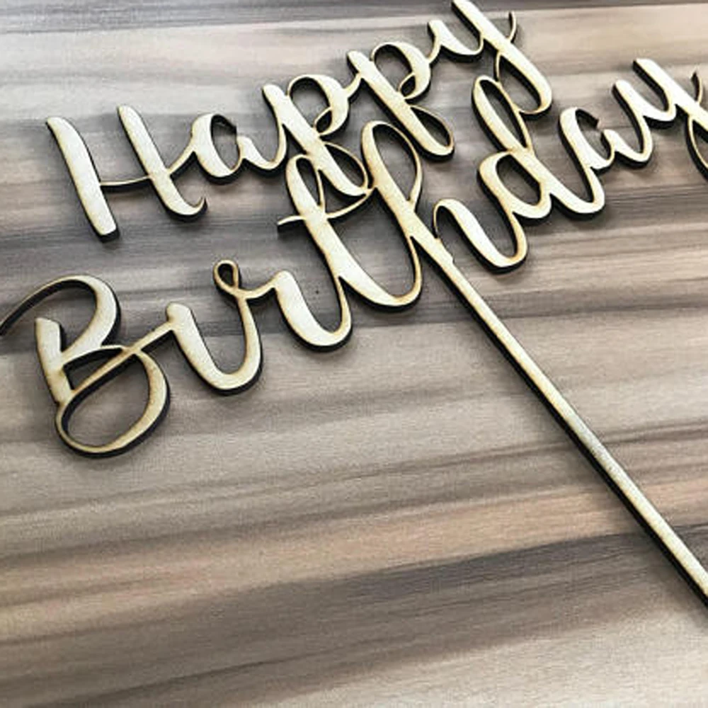 Wooden Happy Birthday Cake Topper Decoration WhiteBlackGlodSilver Color Acrylic Cake Topper Stand Gift Supplies Happy  2
