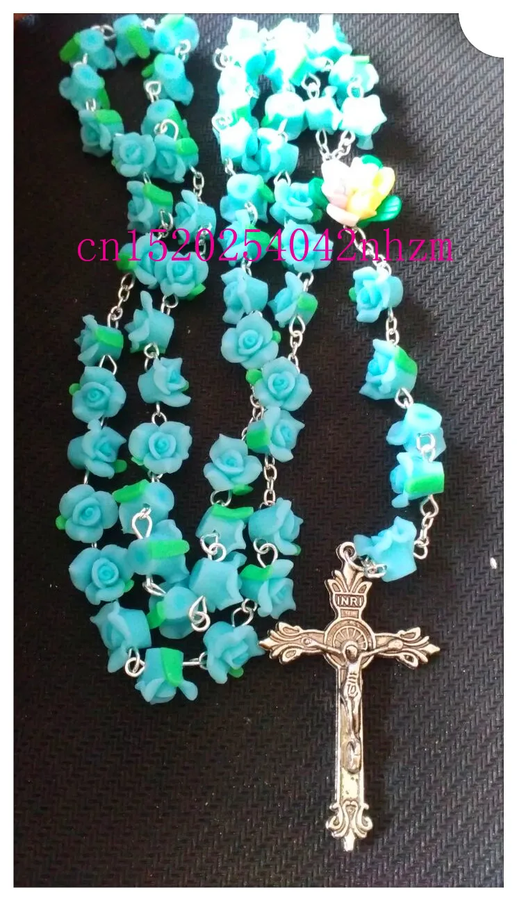 soft ceramic flower beads necklace , polymer clay flower rose religious