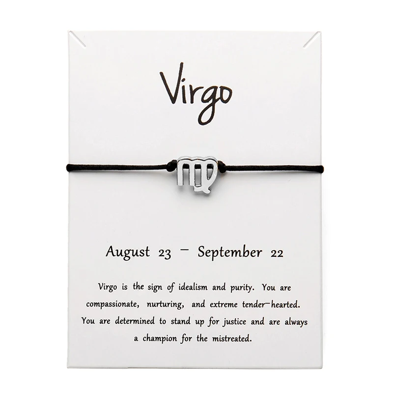 Белая карта черного цвета модные ювелирные изделия 12 созвездия зодиака тканые браслеты для женщин - Окраска металла: Black Silver Virgo