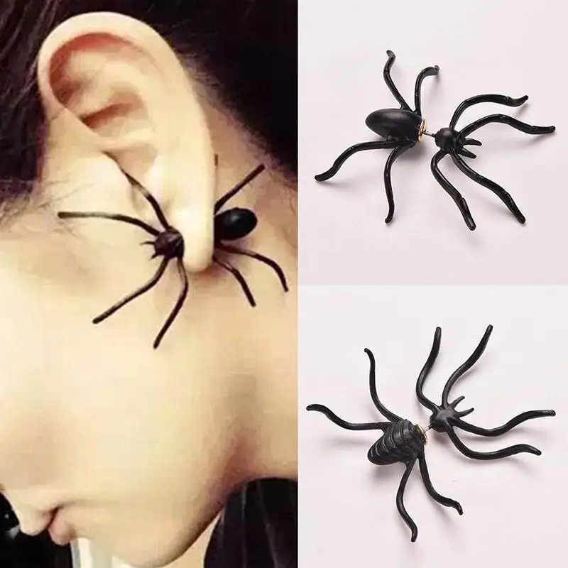 

Punk Style 1Pcs Hot Exaggeration Halloween Black Spider Charm Ear Stud Earrings For Women Statement Jewelry