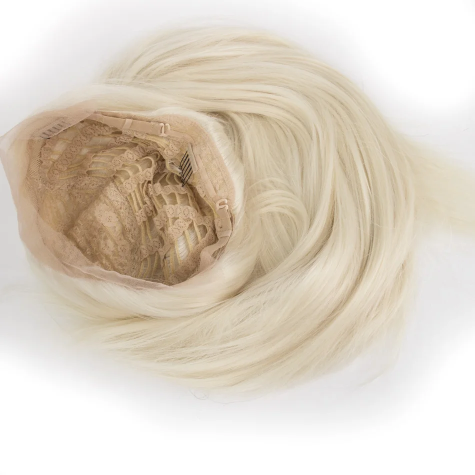 Qphair жаропрочных волос блондинка синтетический Синтетические волосы на кружеве парик для Для женщин боковая часть длинные шелковистые