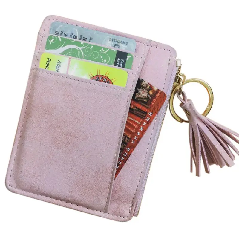 

Slim Women Wallet Short Bag Small Pu Leather Credit Card Holders Thin Tassel Zipper Wallets Coin Pocket Fashion Clutch Bag(Pin