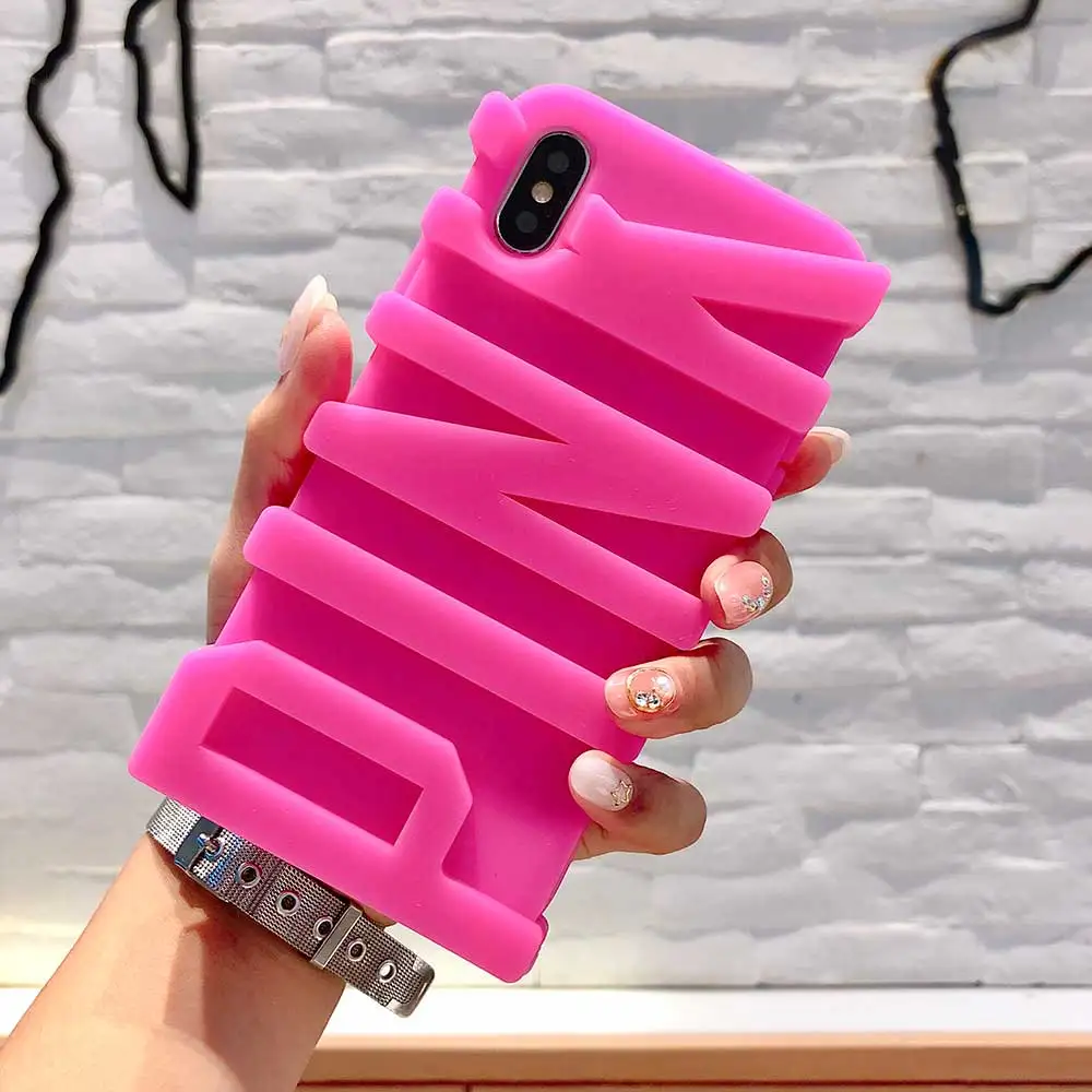 3D розового цвета с буквенным принтом с рисунком кота из мультфильма мягкий силиконовый резиновый чехол для телефона Apple iPhone 8 7 Plus 6 6S Plus X Plus Чехлы для задней панели мобильного телефона чехол для телефона Capa
