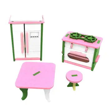 

DollHouse Furniture Wooden Dolls Kitchen Dining Table Family Toy Kit Miniature Individual Baby Room Set Play Kids Children Gift