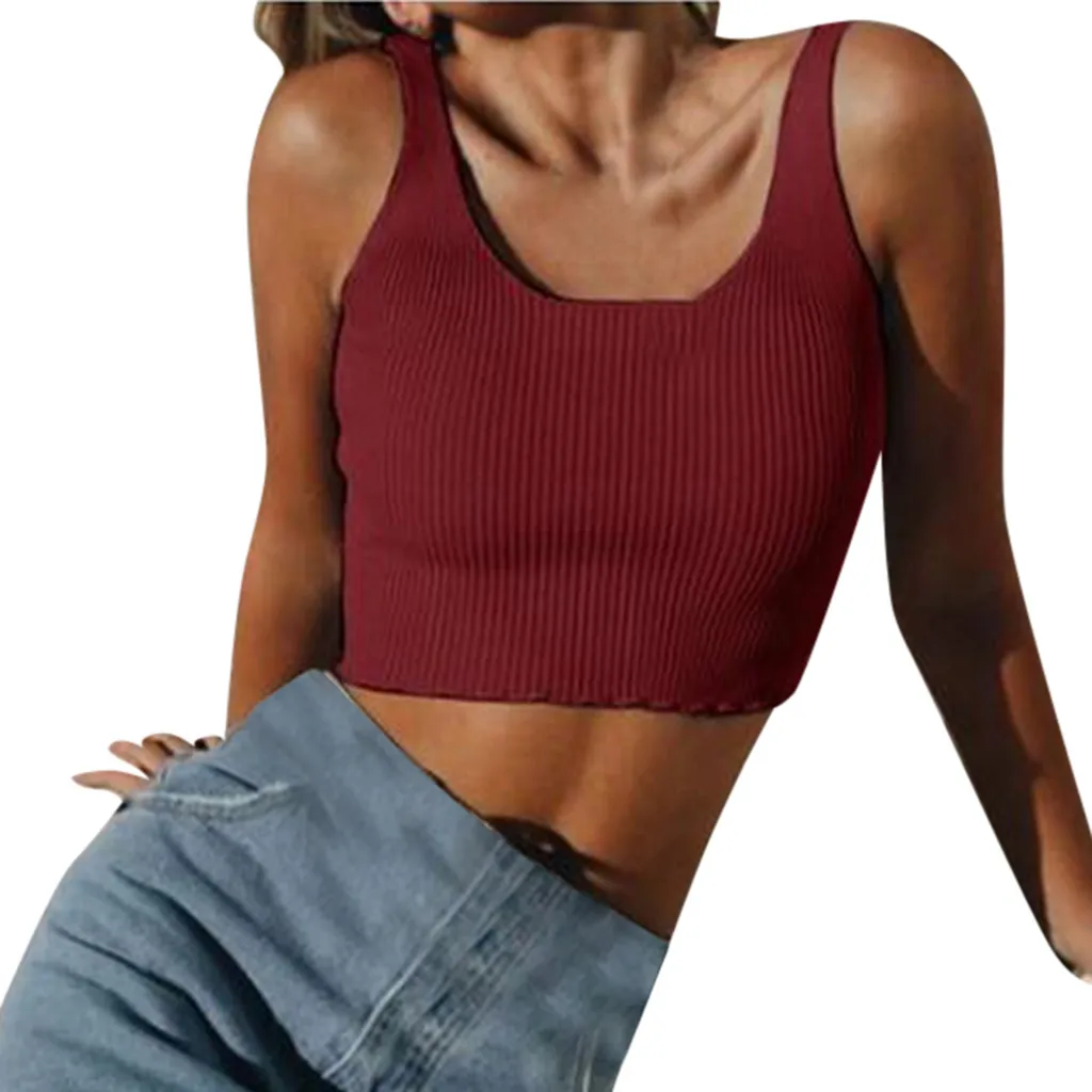 

Summer Sexy Navel Vest Tops Women's Solid Color U Shirt Short Blouse Sleeveless Slim Short Top Tank Blusas Mujer #5T