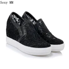 Летние слипоны женские лоферы, увеличивающие рост, на плоской платформе, повседневная обувь на плоской подошве, большие размеры 34-40, 41, 42, 43