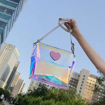 

Female bag 2017 Summer Fashion New Handbags Sweet lady Quality Shoulder bag Pink Heart Transparent color Beach Messenger bag