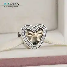 Chapado En oro Arco Retiene El Amor Bolas Encantos Ajuste Pulsera Europea Original 925-Sterling-Silver CZ Del Corazón de Los Granos Para Hacer La Joyería