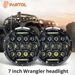 Partol 2x7 "круглый светодиодный лампы 150 Вт 7 дюймов мотоциклетные светодиодный фары DRL вождения свет фар для Jeep Harley Davidson