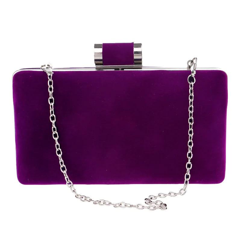 Элегантный Фиолетовый Синий бархат Жесткий Чехол Box клатч для вечеринки сумки и клатчи Роскошные цепи с плеча Красный - Цвет: Purple