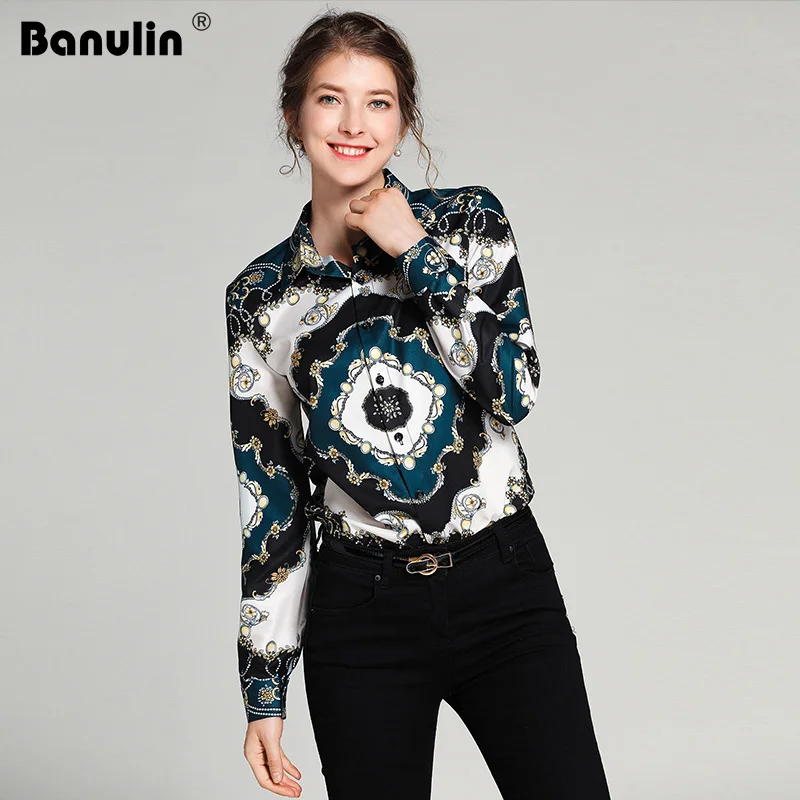 

Banulin Quality Runway Brand Long Sleeve Blouse Women's Vintage Elegant Charming Floral Print Casual Shirts Fashion Basic Tops
