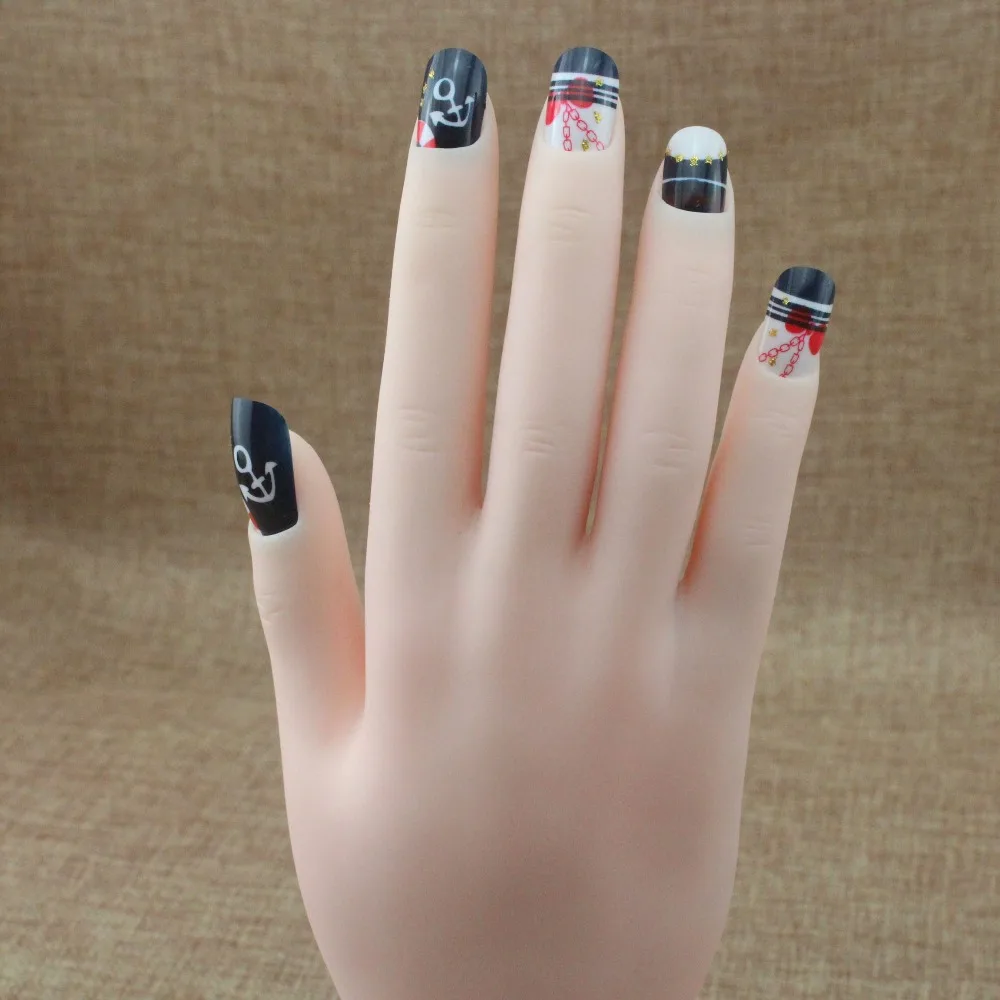Black printing fake nails anchor design False Nail T69|fake nails|fake nails  designdesign fake nails - AliExpress