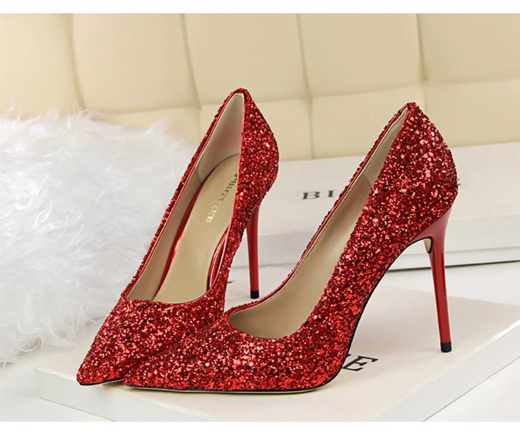 Женские туфли-лодочки; модные свадебные блестящие женские туфли-лодочки на высоком каблуке; женская обувь; цвет красный, золотой, серебряный