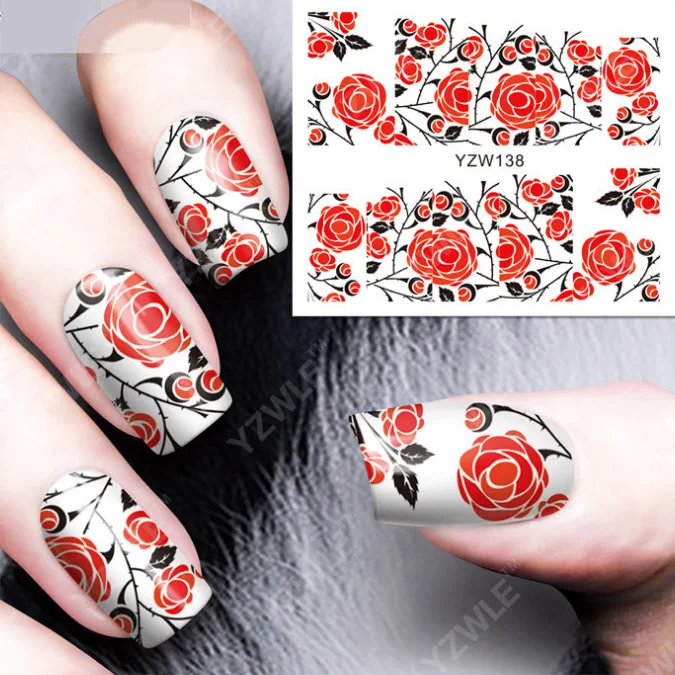 1 шт Наклейка на ногти водная переводная наклейка цветок романтическая роза водяной знак слайдер гель для украшения ногтей маникюр - Цвет: YZW138