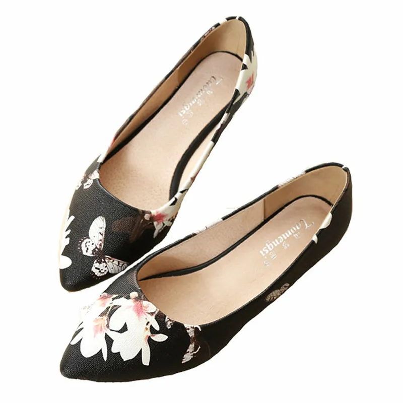 Taille beige 43 Appartements Pour white De Printemps Black Plates Casual Nouvelle Confortables Imprimé Grande Point Floral L'été Pu Dames Chaussures Femmes Orteil 5E1Bwqx