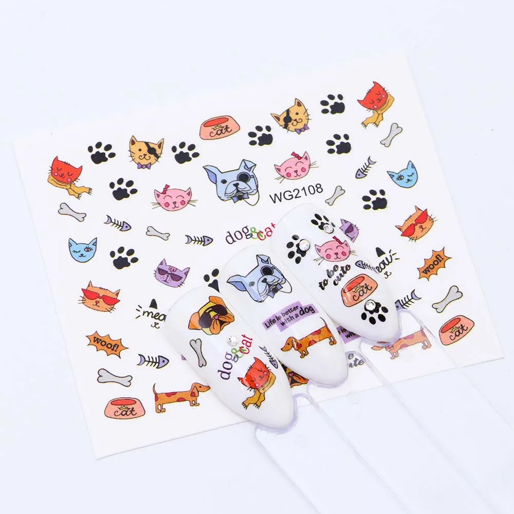 1 шт переводные наклейки для ногтей Фламинго Цветочные животные кошка Переводные Слайдеры для ногтей Аксессуары для маникюра JIWG294-2128 - Цвет: WG2108