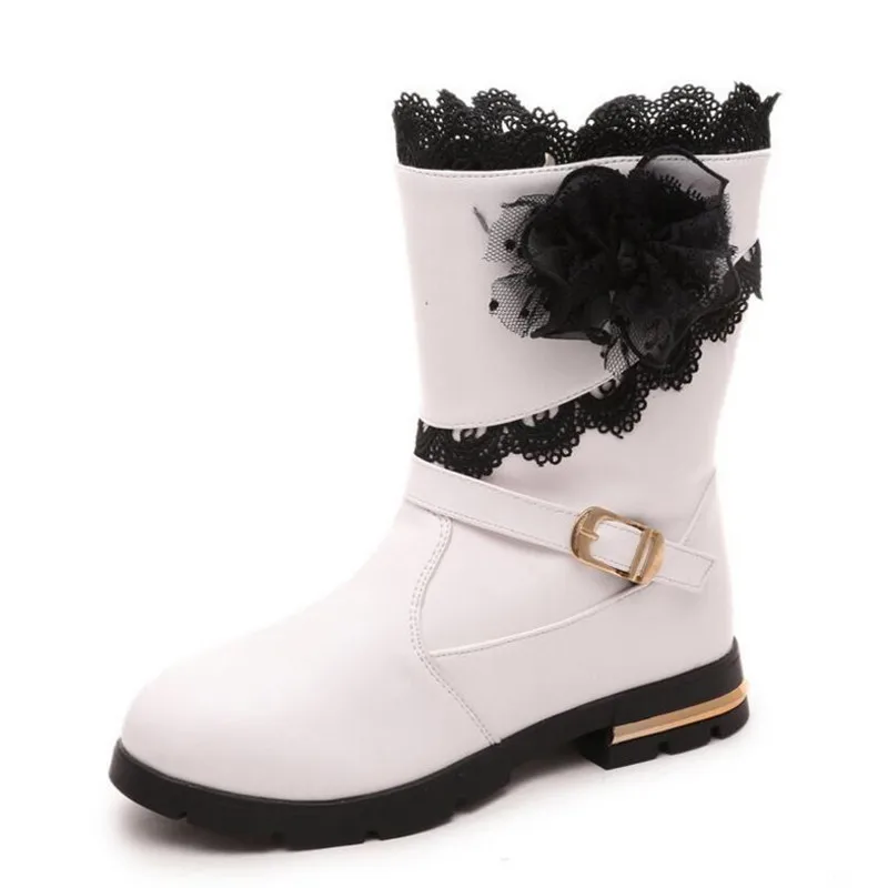

2018 Autumn and winter girls boots children princess shoes child cotton-padded shoes snow boots Genuine Leather Girls high boots