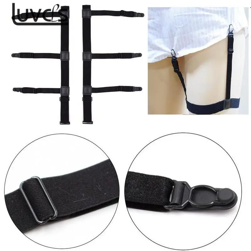 

1 Pair Men Shirt Stays Belt with Non-slip Locking Clips Keep Shirt Tucked Leg Thigh Suspender Garters Strap Black Color