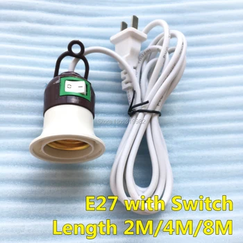 

2 PCS E27 Switch Cable Online Lamp Base Holder Ceiling 2M 4M 8M AC Power Cord EU US Plug for LED Pendant Lights Grow Plant Lamp