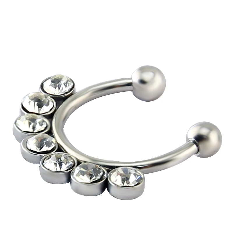 Модный фальшивый нос пирсинг кольцо 7 Bling Кристалл Поддельные перегородки Кликер