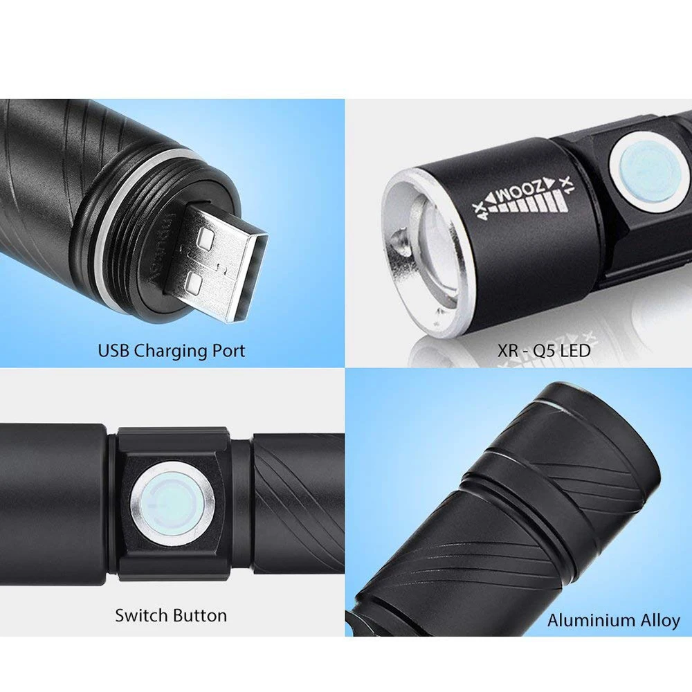 Discount Ultra-Bright Bike Light Stretch Zoom Q5 Bicycle Light Front LED Flashlight USB Rechargeable Built-In Battery Bicycle Accessories 8