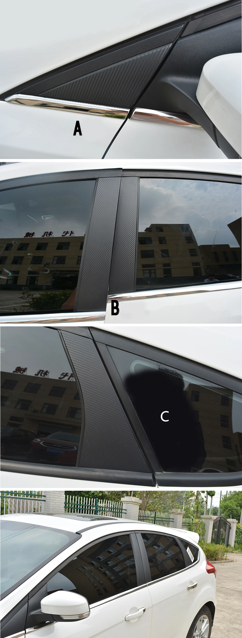 Car Window Pillars Decal Stickers Trim fit for Ford Focus 2012 2013 2014 2015 2016 Carbon Fiber Sticker 8pcs per set Car-styling 1111_