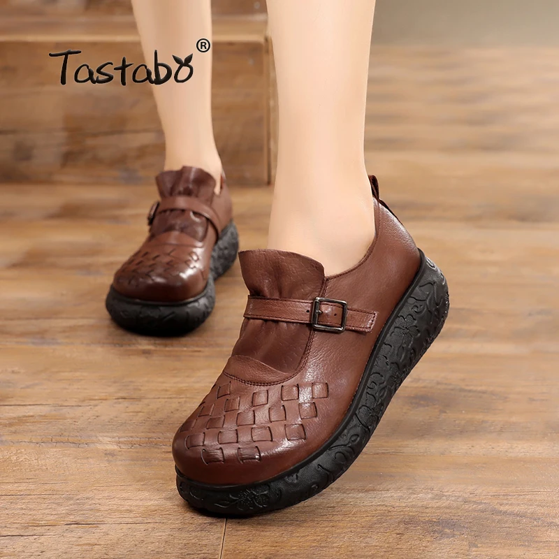 

Tastabo Flat Platform Woman Shoe Handmade Genuine Leather Flats Soft Comfortable Shoes for Women Ladies Shoes