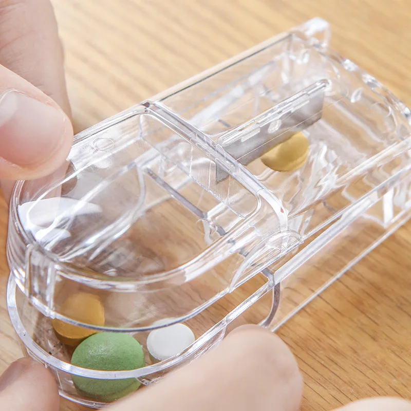 Folding Vitamin Medicine Drug Pill Cut Box Portable Case Organizer Tablet Container Cutting Drugs Dedicated Seal Box Blade Pill