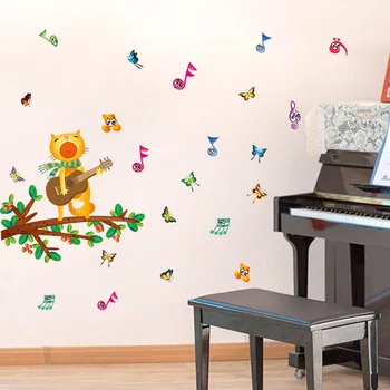 

Sing Cat On Tree Wall Sticker Vinyl Music Decals Mural Wallpaper Children Kids Baby Room Nursery Bedroom Sticker Home Decoration